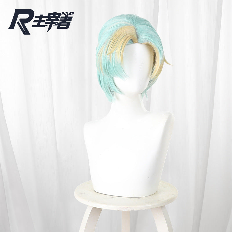 Master Light Cyan Gradient Mid-point Arch Braided Short Cos Wig