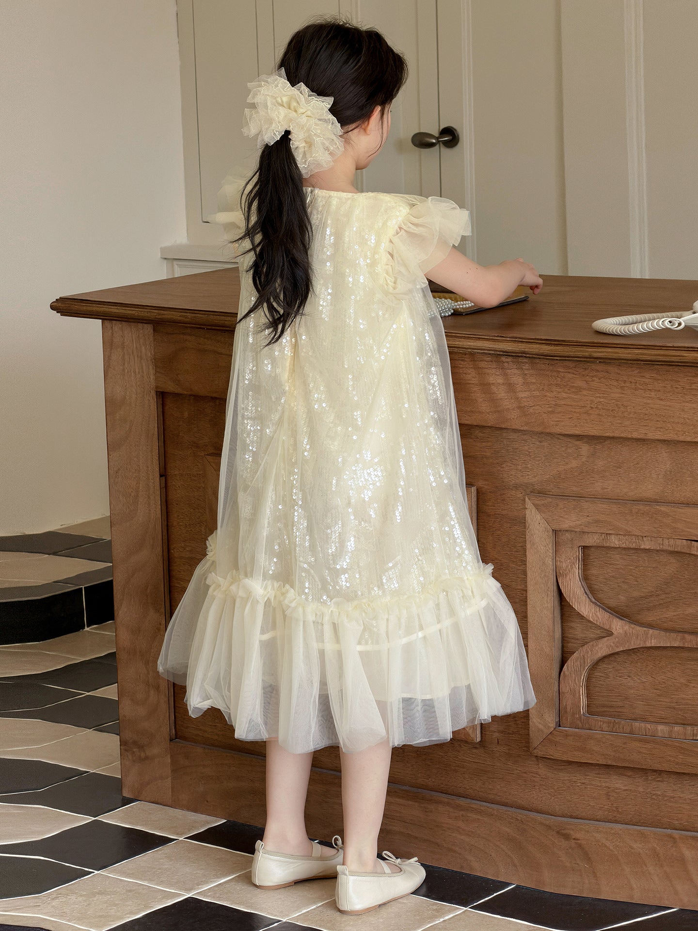 Embroidered Butterfly Sequined Princess Junior High School Mesh Children's Dress