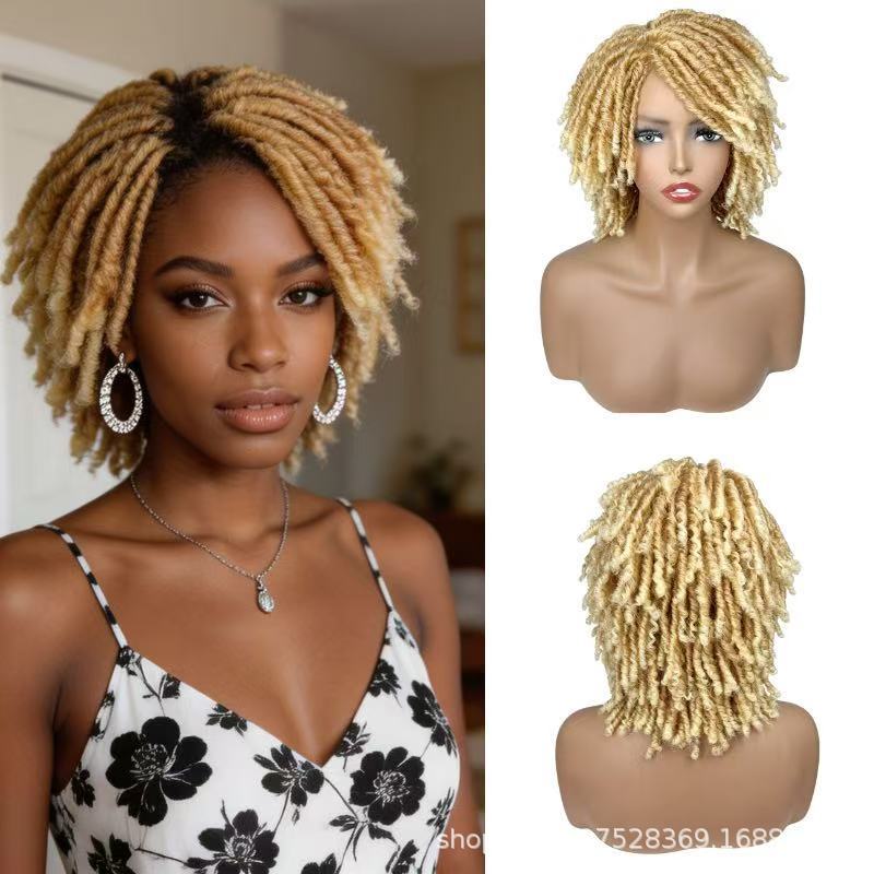 Dreadlocks Female Black Roll Full Top Wig Short Curly Hair