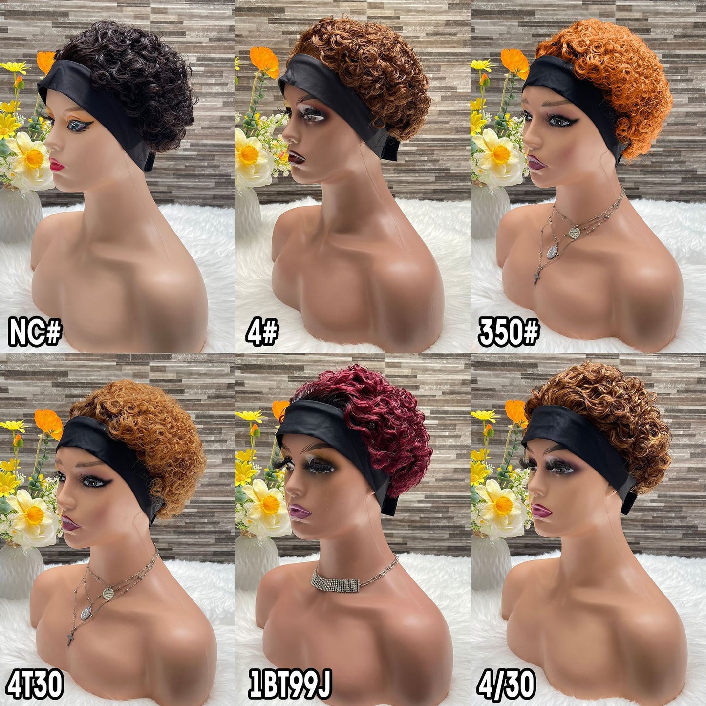 Colorful Real Human Ice Silk Band Wig Short Curly Hair