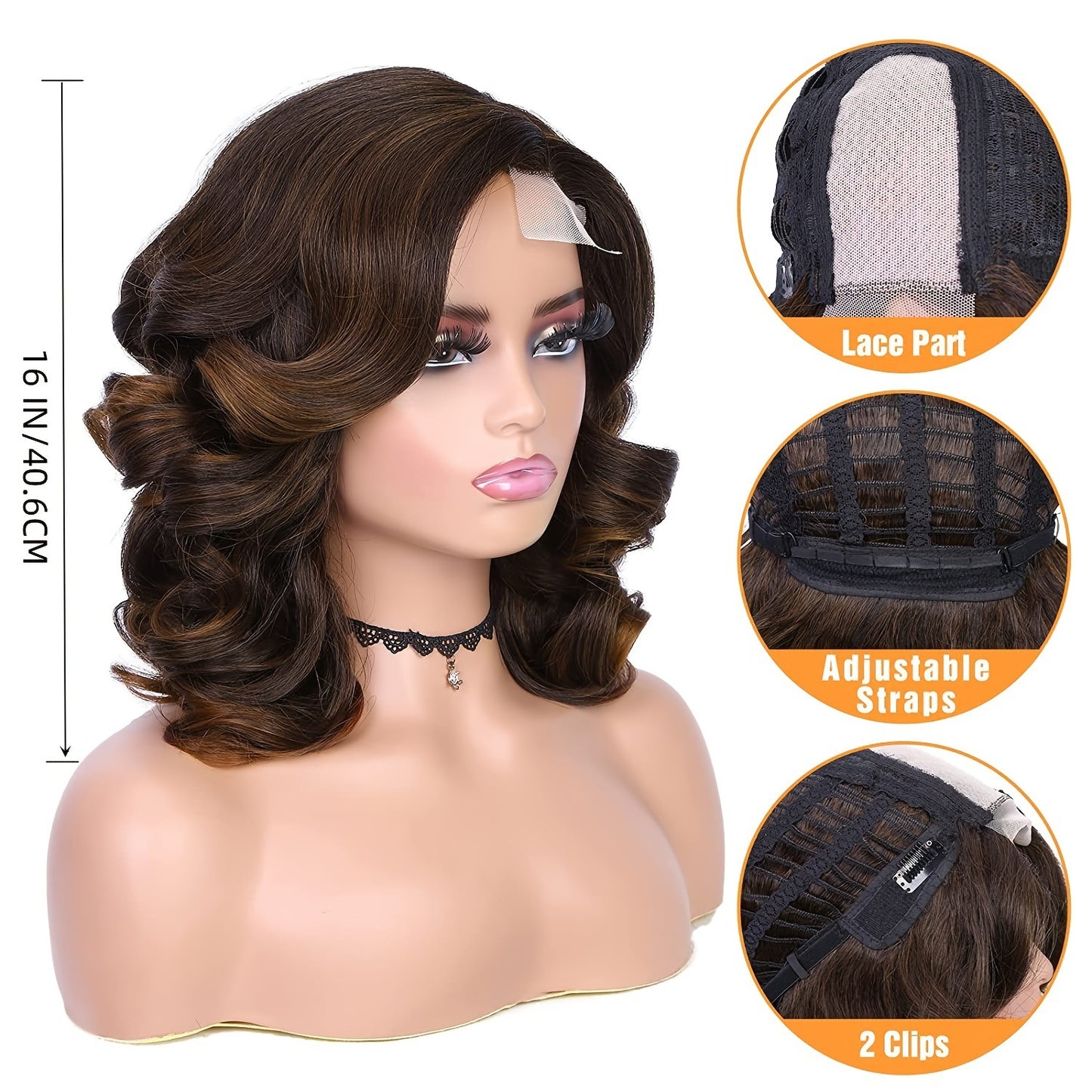 Female Wavy Front Lace Split Seam Wig Short Curly Hair