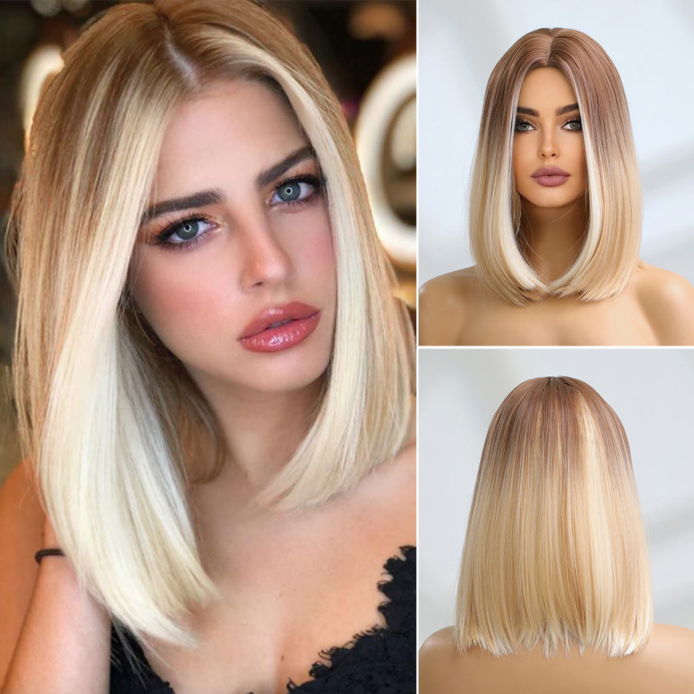Women's Straight Bangs Gradually Varied Pink Short Wig Long Curls