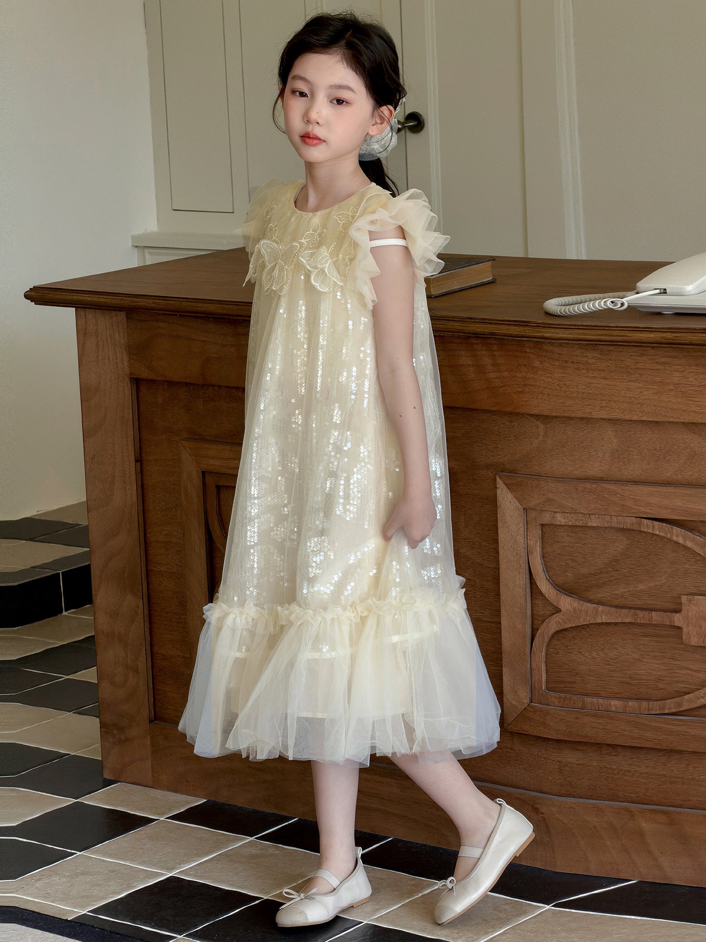 Embroidered Butterfly Sequined Princess Junior High School Mesh Children's Dress
