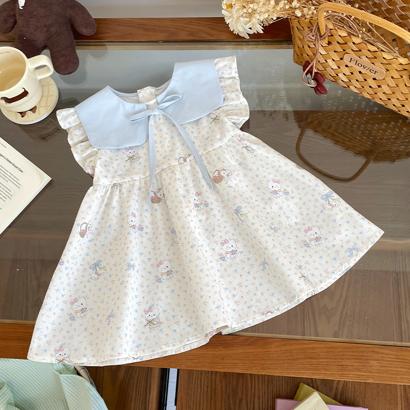 Children's Shirt Floral Flying Sleeve Princess A- Children's Dress