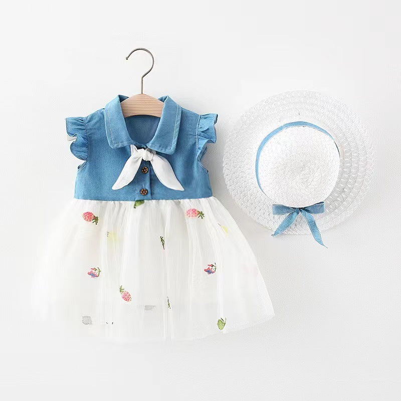 Children's Clothing Summer Denim Mesh Stitching Princess Children's Dress