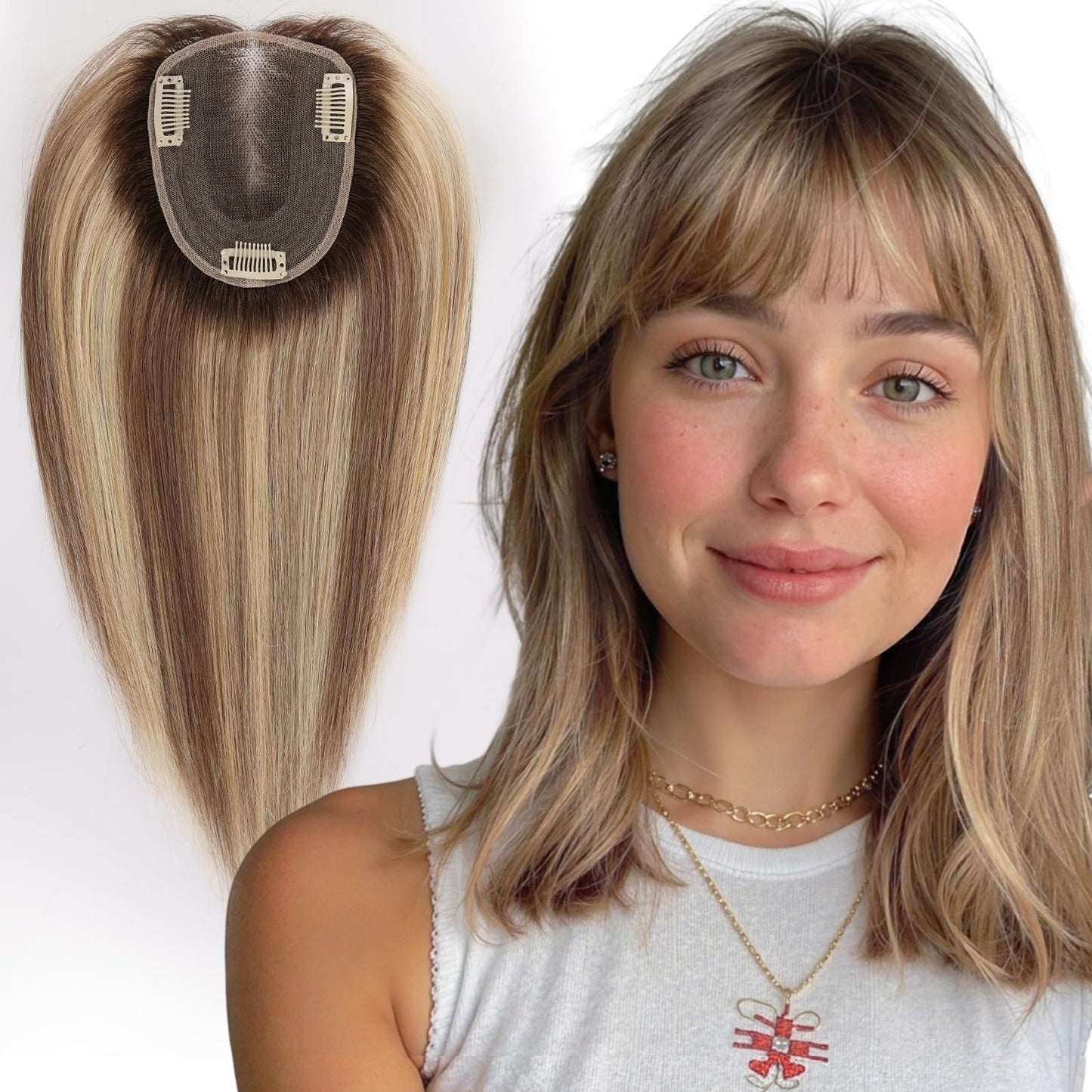 Women's Hair Block Swiss Mesh Breathable Gradient Golden Brown Fluffy Naturally Wig