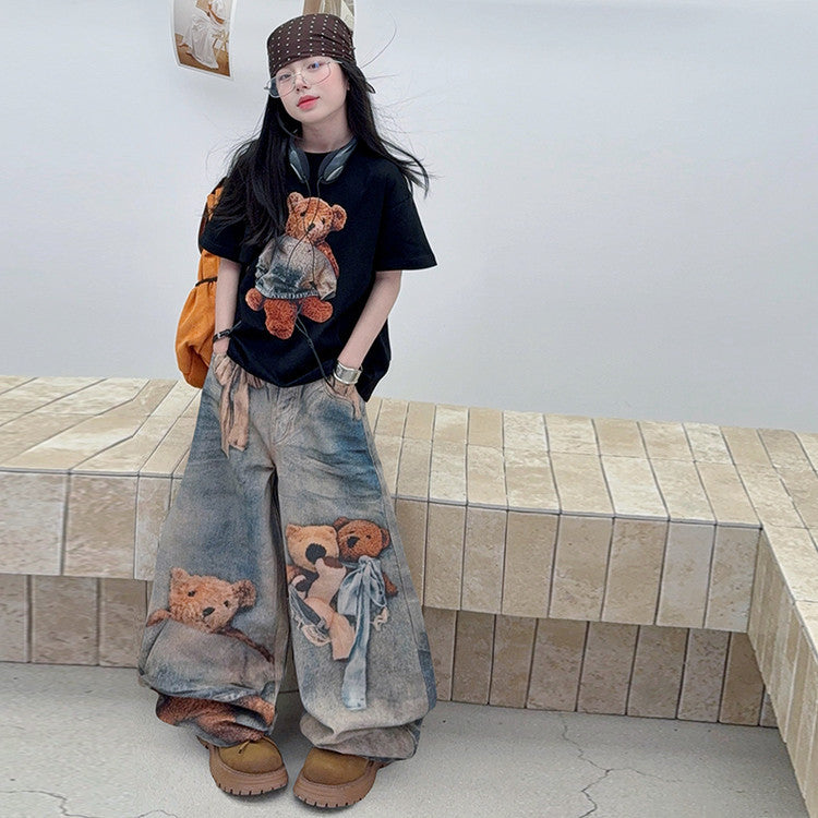 Children's Jeans Fashionable Korean Style Medium Big American Bear Children's Pants