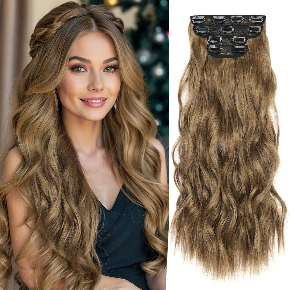 Women's Set Water Ripple Hairpiece Clip Fiber Wig