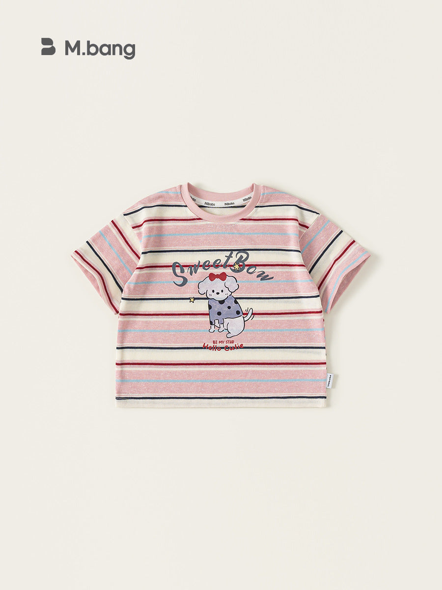 Children's Clothing Summer Thin Dopamine Striped Short-sleeved Cartoon Children's T-shirt