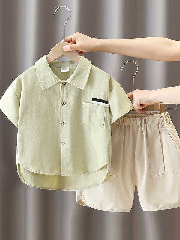 Children's Cotton Linen Summer Short-sleeved Shirt Breathable Children's Suit