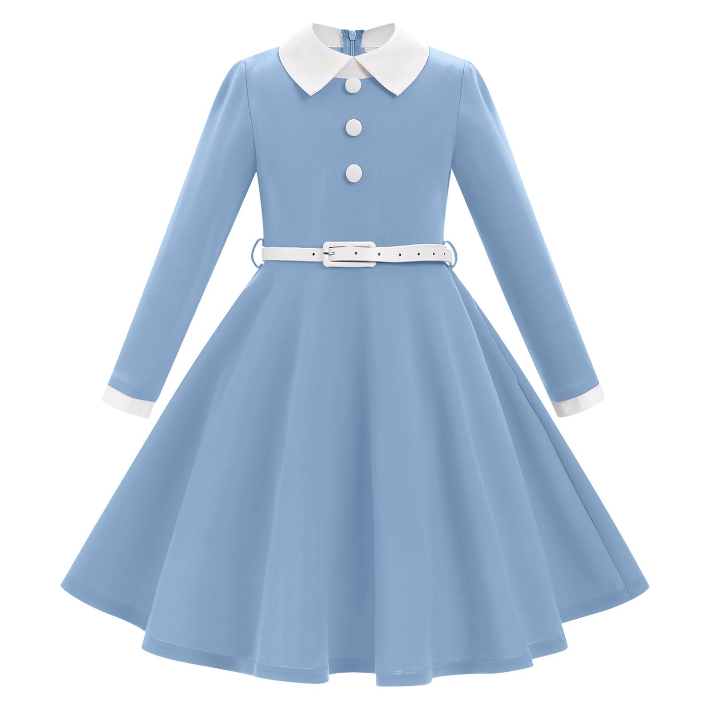 Children's Clothing Design Sense Contrast Color Retro Doll Collar Long Sleeve Children's Dress