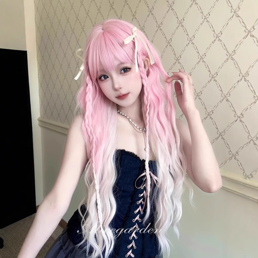 Women's Hair Peach Cocoa Sweet Gradient Curly Wig Long Curls