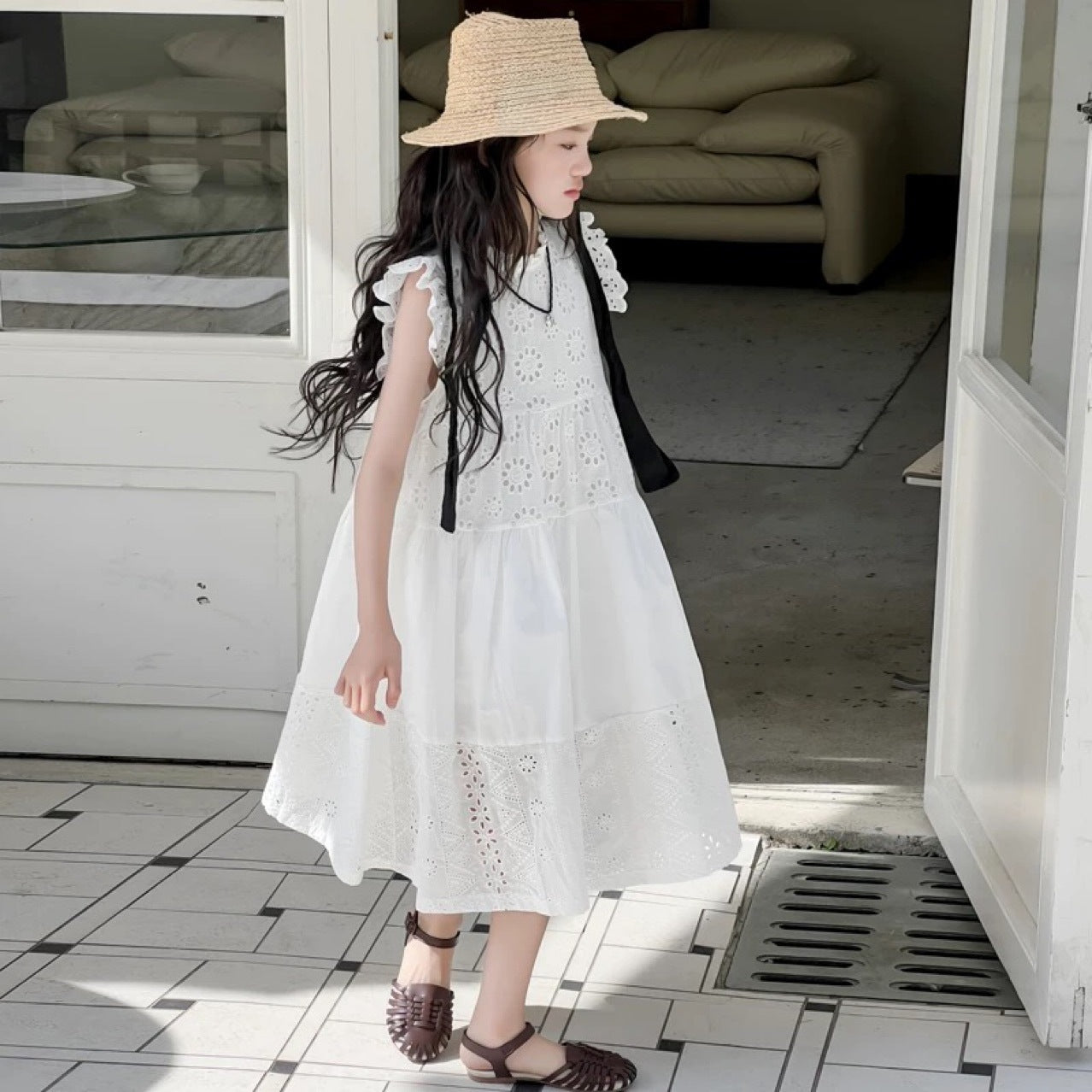 Summer Fashion Lace Sweet White Sleeveless Children's Dress