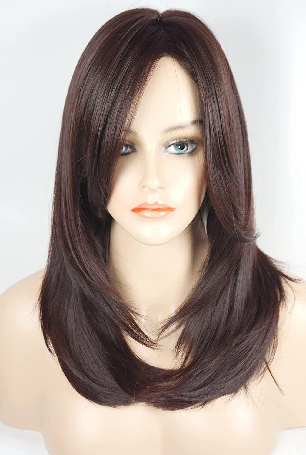 Women's Fashion Synthetic Wigs Brown Straight Hair Wig Long Curls