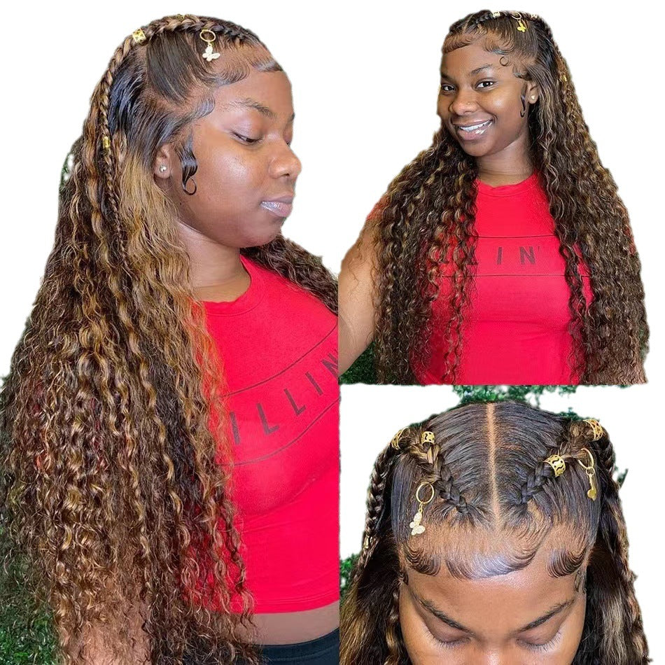 Former Lace Head Cap Real Human Hair Piano Pick Dyed Wig Long Curls