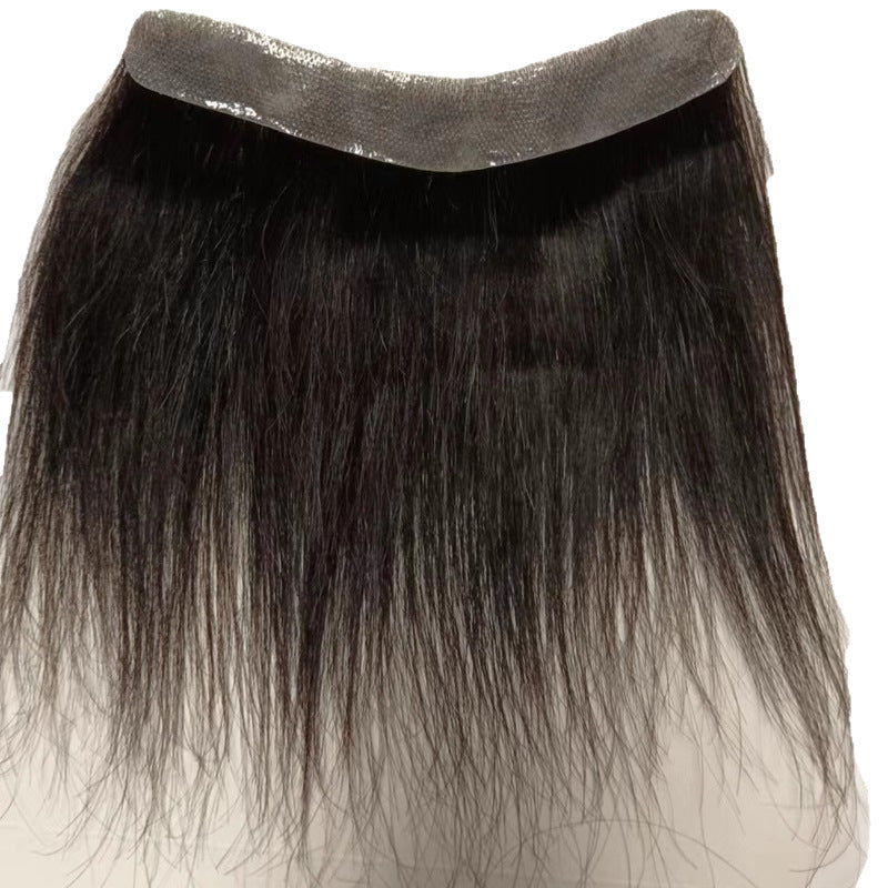 Men's Hairline Stickers Forehead Hair Supplementing Piece Real Hand Woven Invisible Long Straight Wig
