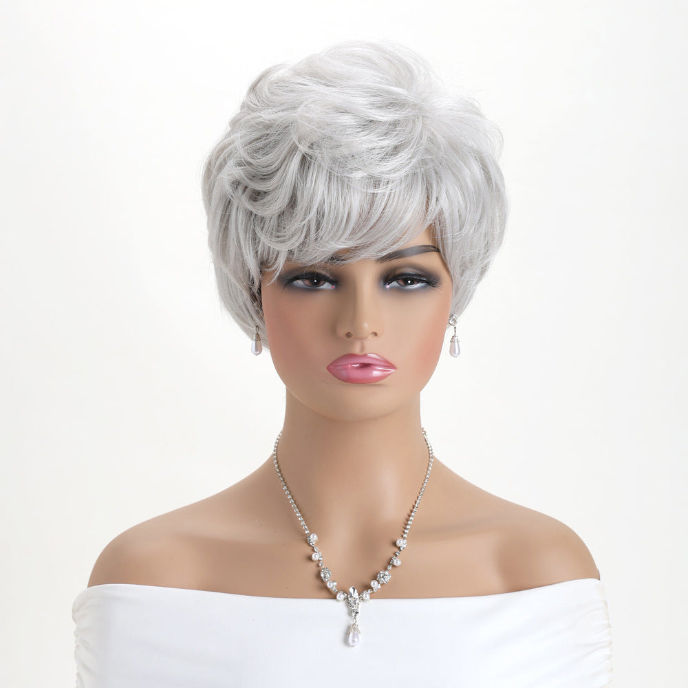 Women's Fashion Fluffy Side Bangs Black Brown Pick Color Wig Short Curly Hair