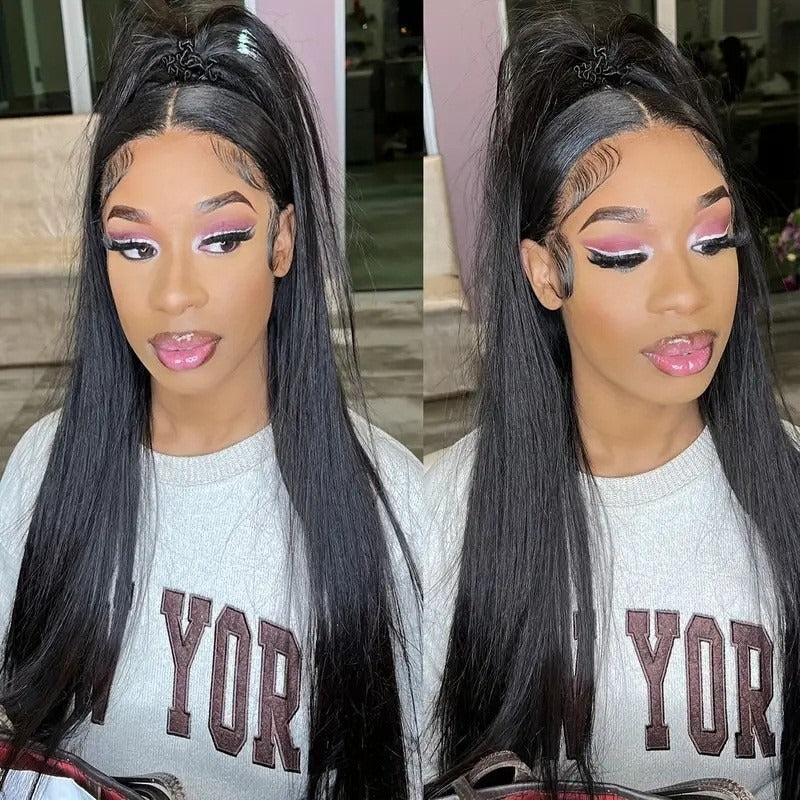 Fashion Mid-length Female Forehead Lace Fiber Long Straight Wig