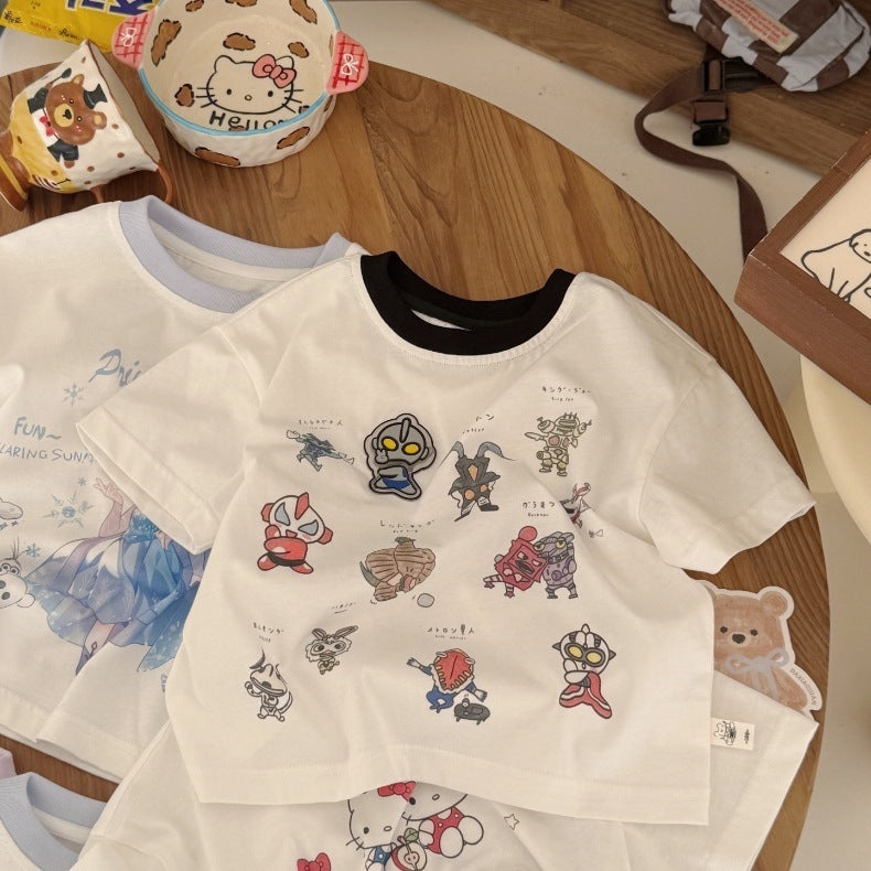 Children's Cute Summer Boys Woven Clothing Hand-held Children's T-shirt