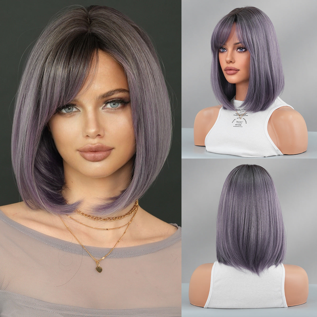 Shoulder Gradient Gold Side Division Bangs Natural Wig Short Straight Hair