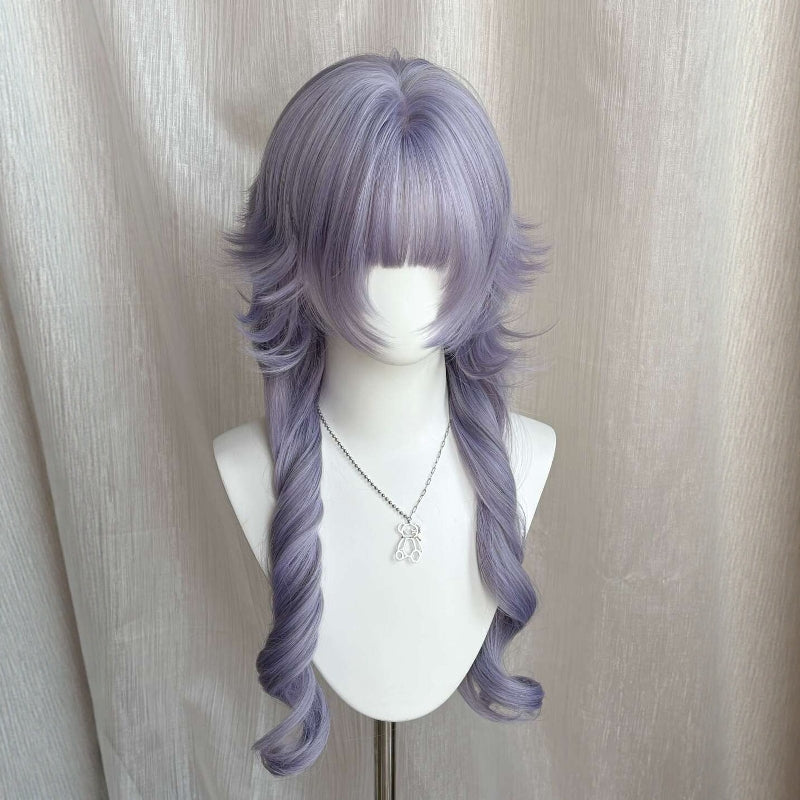 Female Bangs Purple Warped Jellyfish Head Curly Hair Universal Natural Long Straight Wig