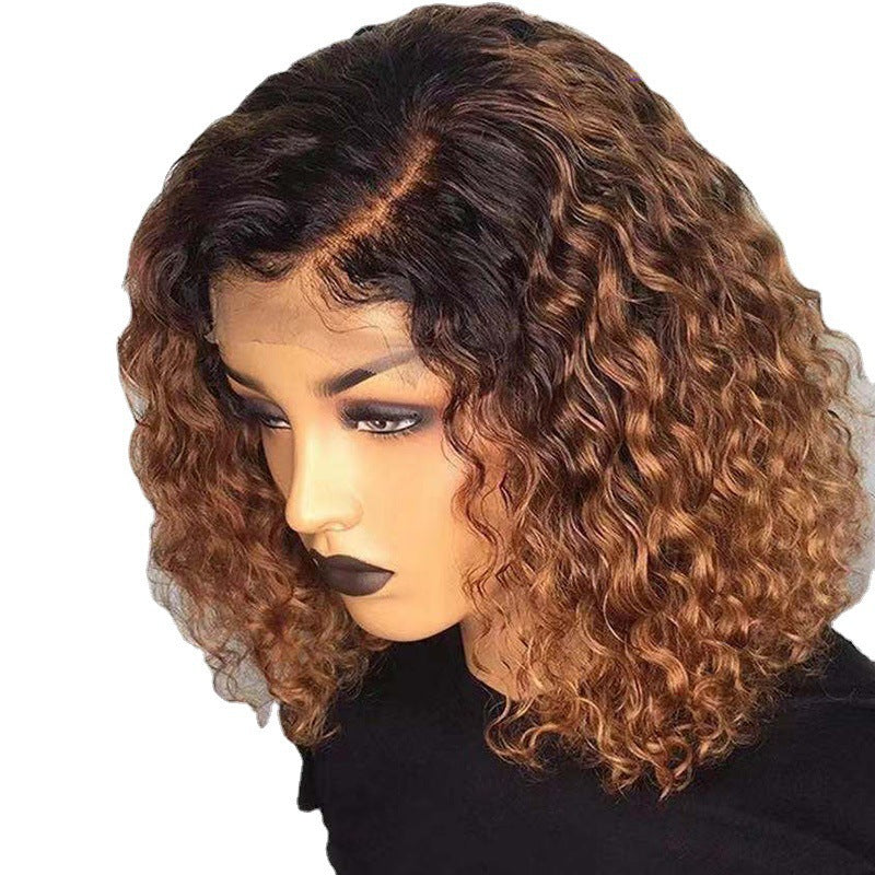 Women's Wigs With Small Curly Gradient Color Wig Short Straight Hair
