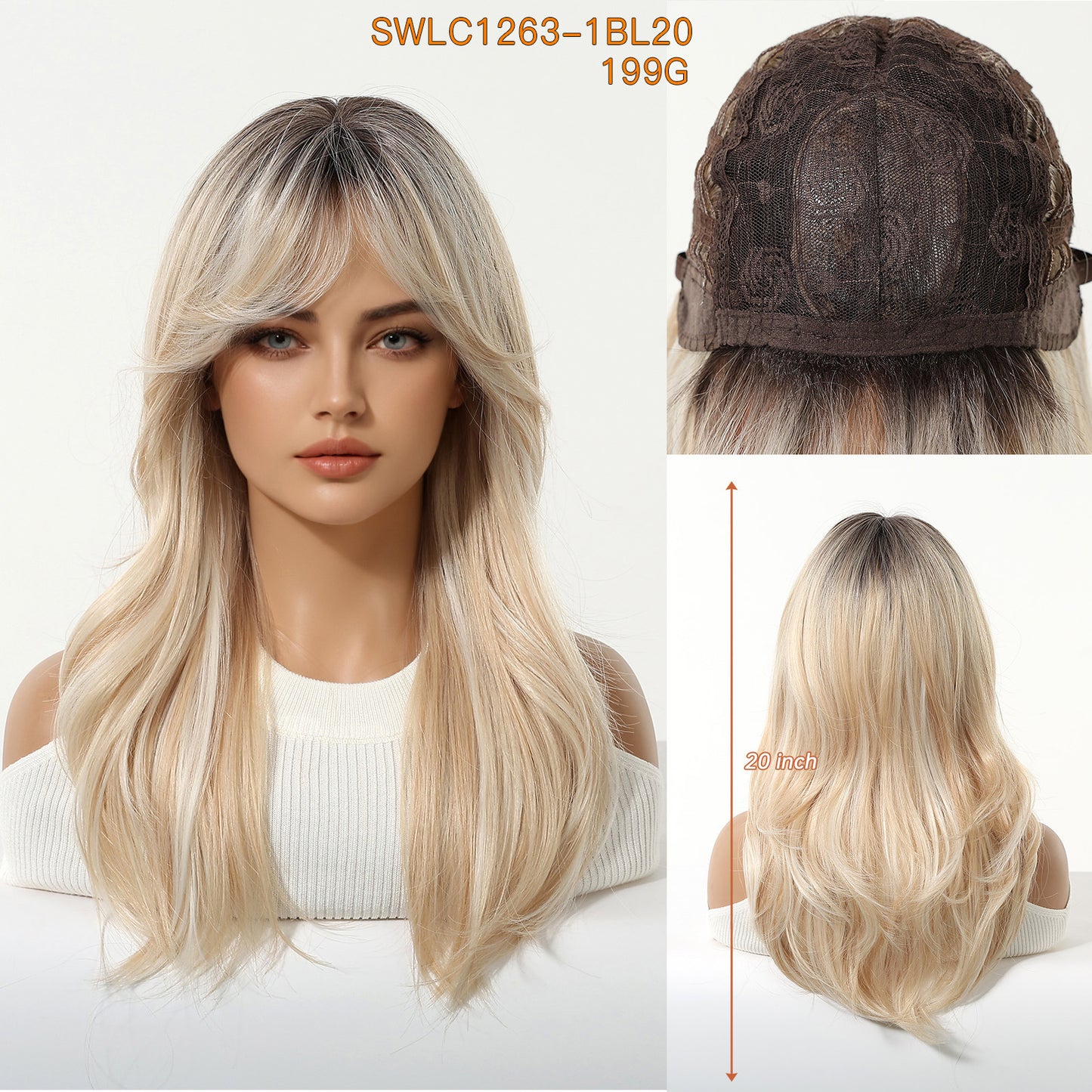 Women's Head Cover Bangs Light Brown Curly Hair Black Multicolor Mechanism Wig Long Curls