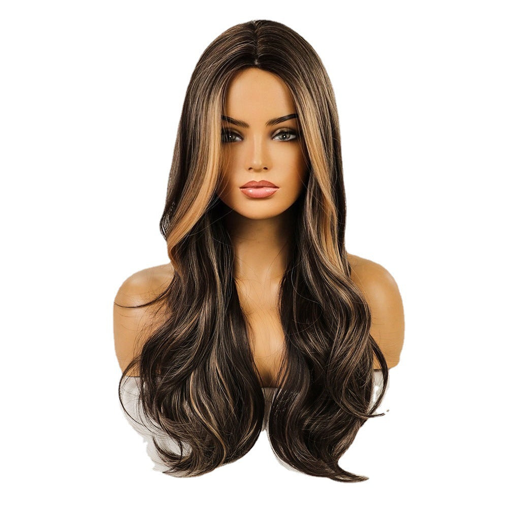 Women's Head Cover Medium Points Highlight Wave Curly Hair Wig Long Curls
