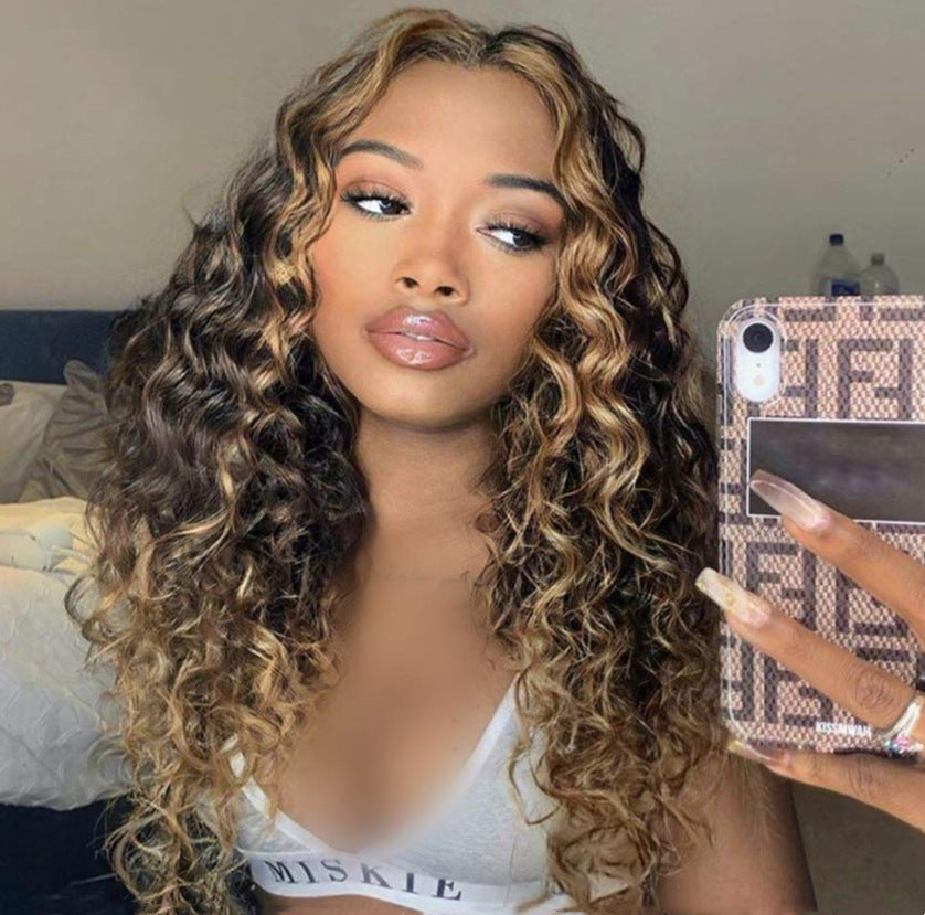 Women's African Small Roll Dark Brown Dyed Afro Fiber Synthetic Wig Long Curls