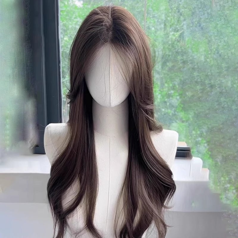Lace Female Cold Brown Bangs Big Wave Curly Hair Temperament Wig Long Curls