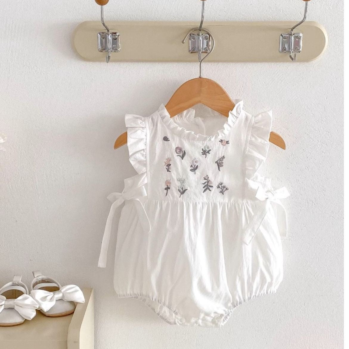 Summer Embroidery Floral Bow Princess Rompers Thin Jumpsuit, Climbing Suit