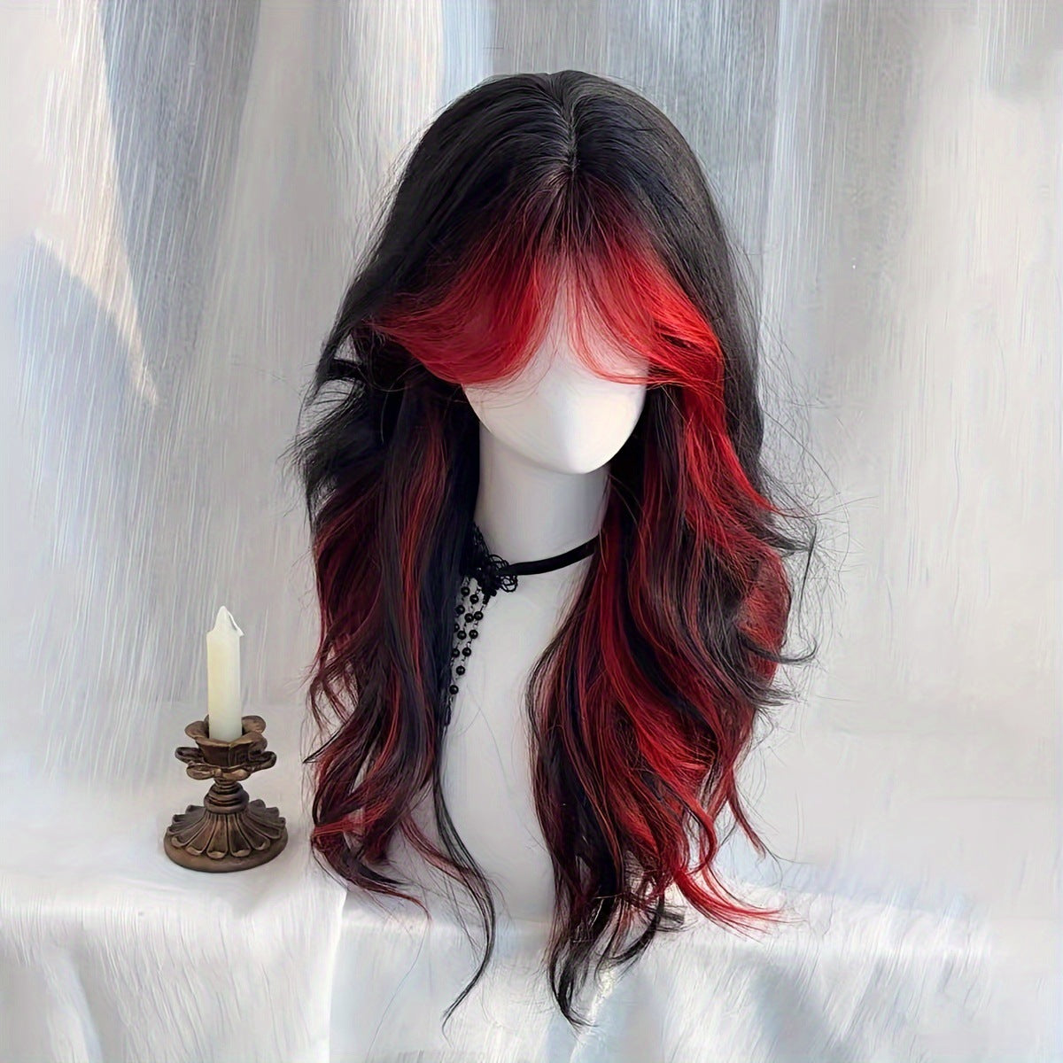 Bangs Dyed Mid-length Curly Hair Temperament Unique Simulation Scalp Full Wig Long Curls