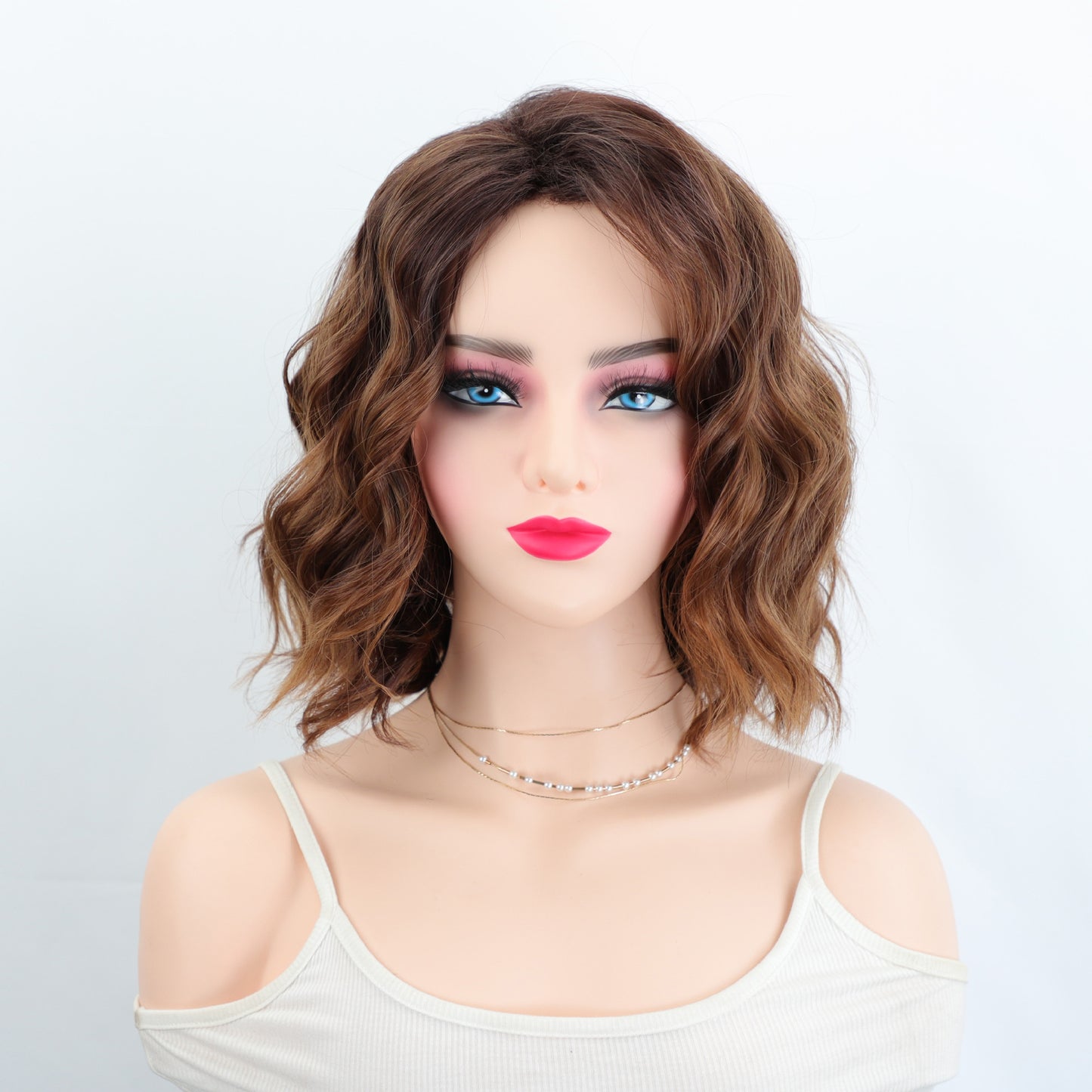 Women's Fashion Head Dyed Gradient Golden Partial Synthetic Wig Short Curly Hair