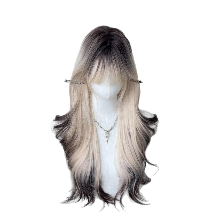 Air Straight Bangs Big Wave Gradient Curly Hair Natural Wig Long Curls