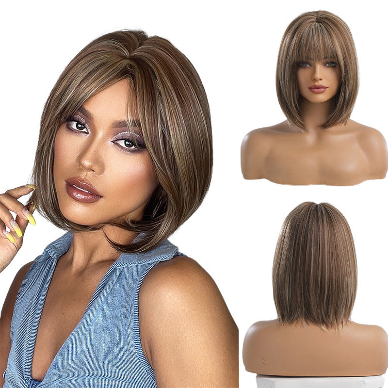 Short Hair Bangs Head Chemical Fiber Long Straight Wig