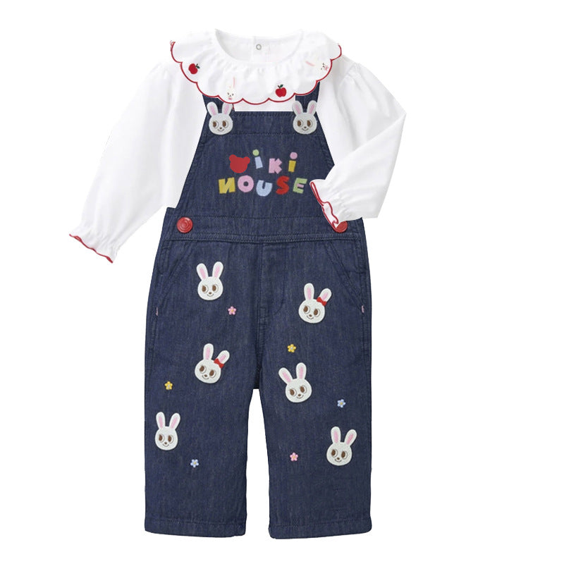 Children's Clothing Boys Cute Five Bear Rabbit Patch Denim Suspender Trousers Children's Pants