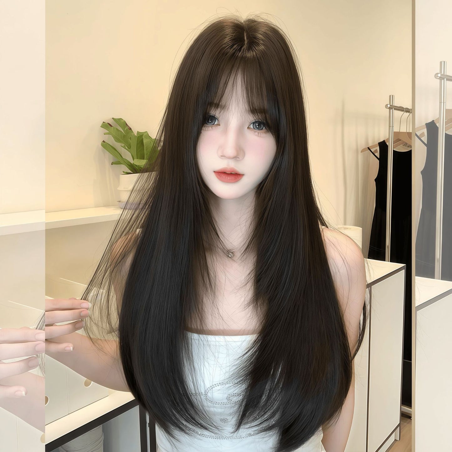 Straight Head Hair Increase Volume Fluffy High Skull Top Casual Wig