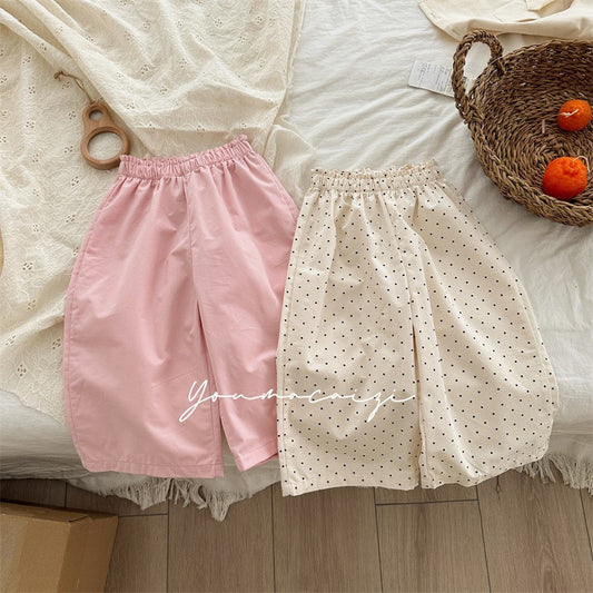 Children's Waist Cotton Solid Color Polka Dot Trousers Children's Pants