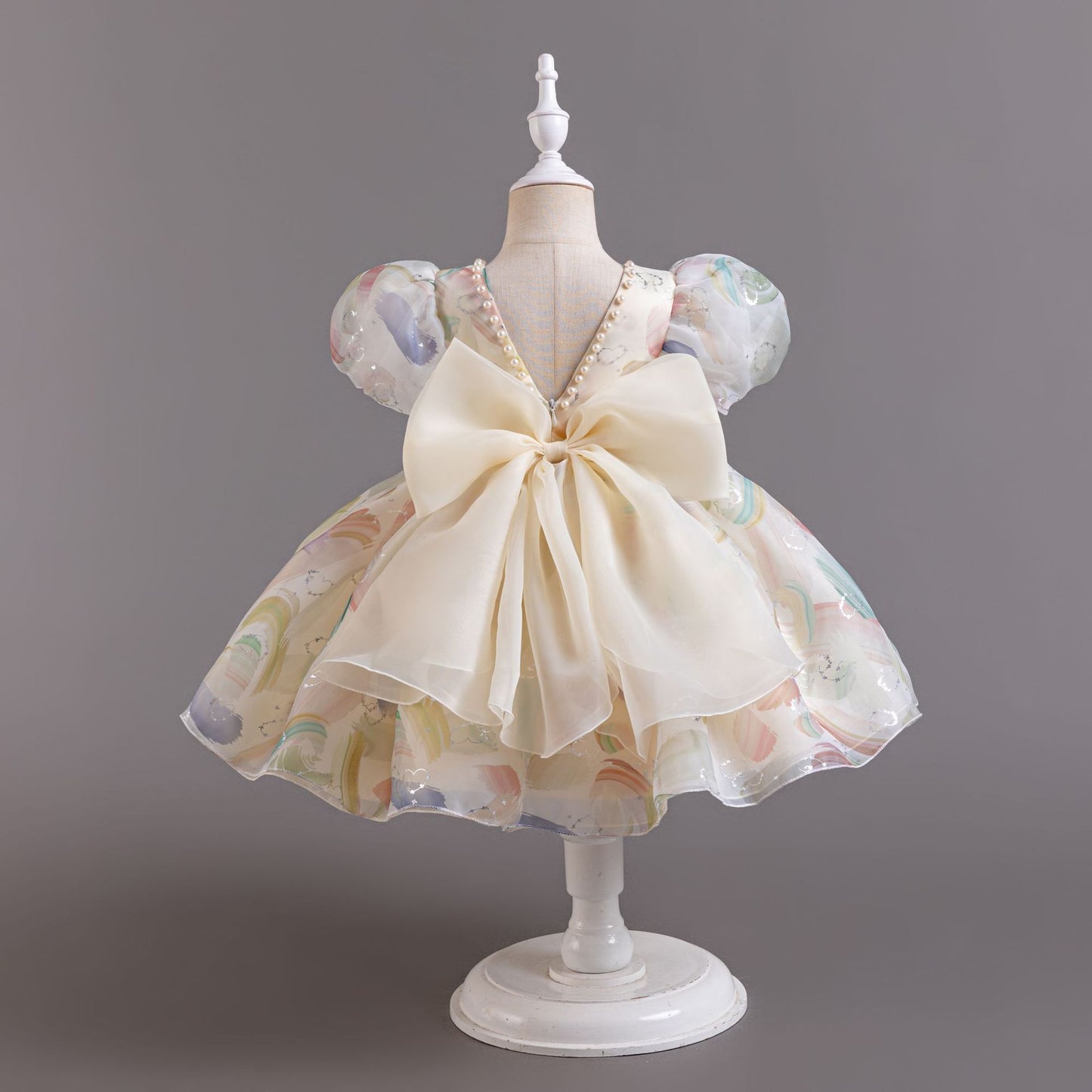 Children's Summer Bubble Sleeve Princess Floral Mesh Children's Dress