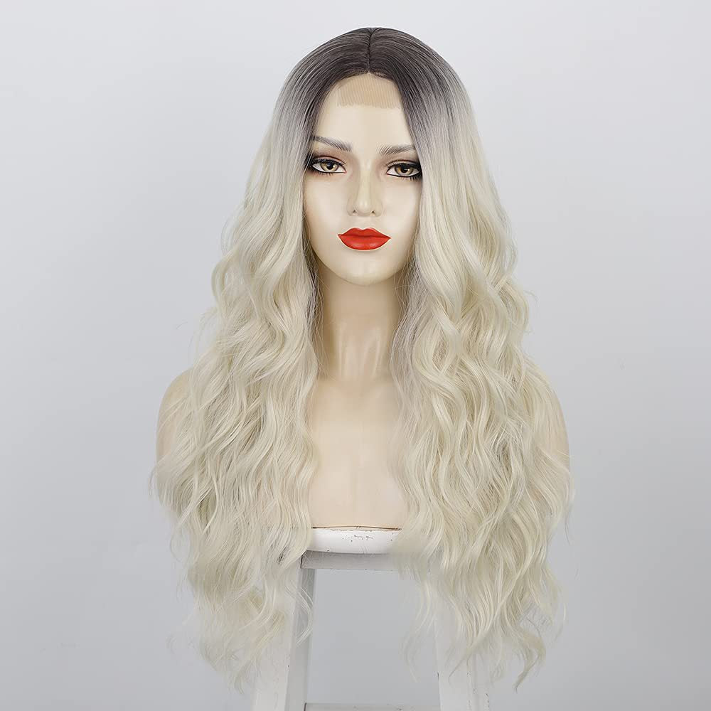 Lace Medium Small Highlight Curly Hair Synthetic Wig Long Curls