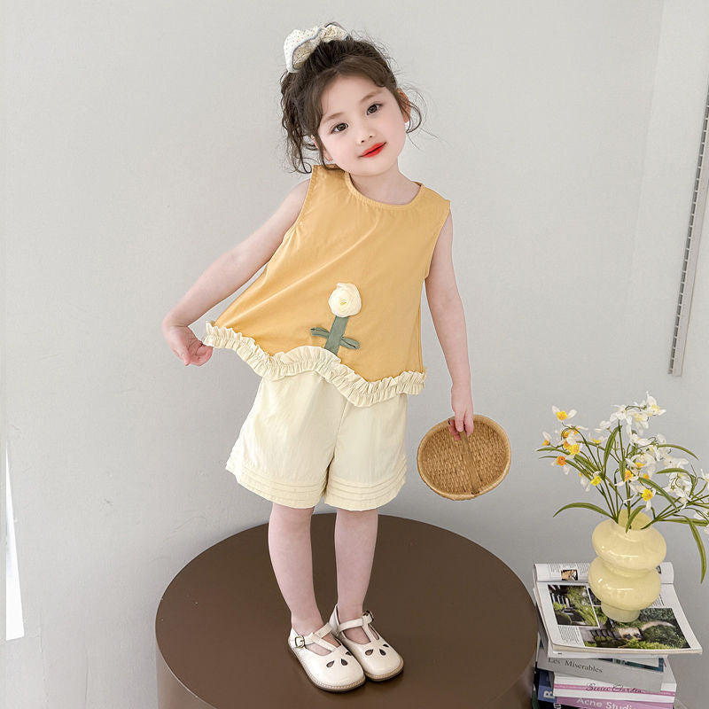 Sunflower Summer Tree Lacework Top Shorts Three-dimensional Clothes Children's Suit