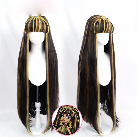 Cardamom Elf High School Cleo Black Yellow Brown Dyed Long Cos Wig