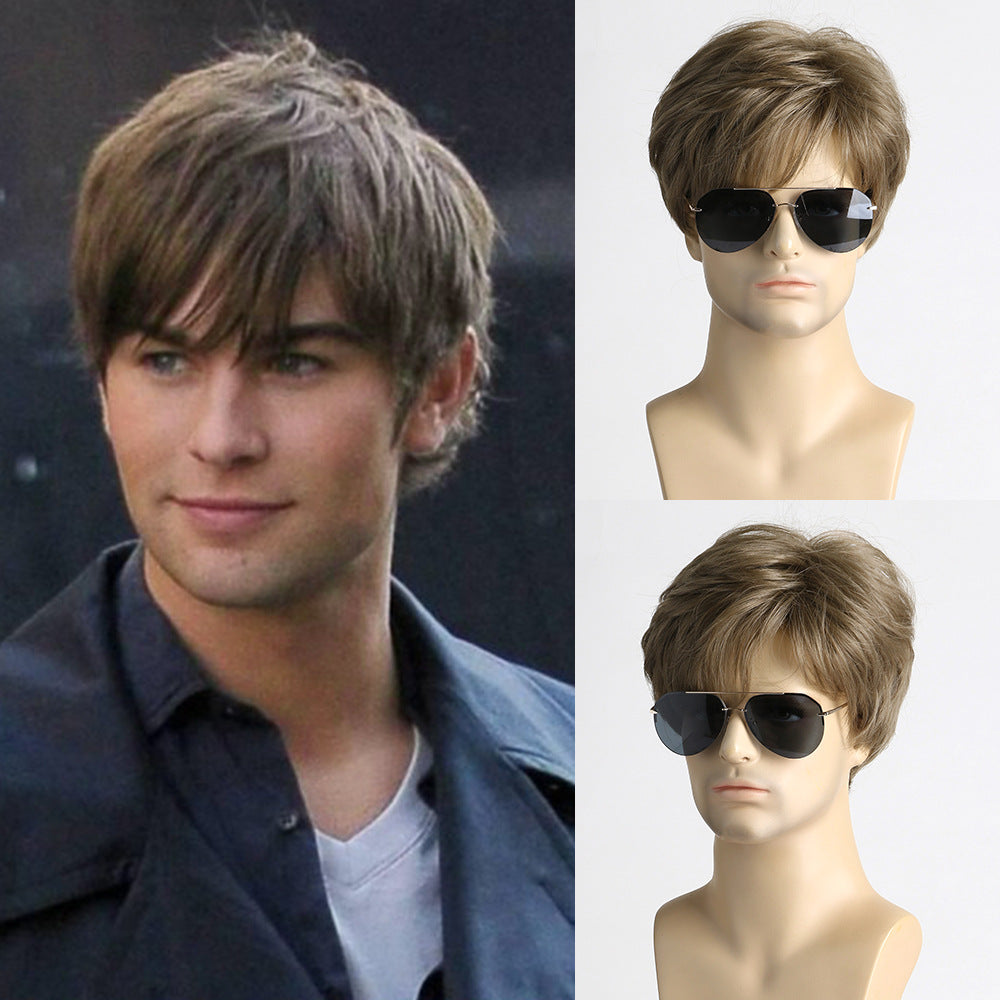 Men's Brown Chemical Fiber Short Hair Men's Wig