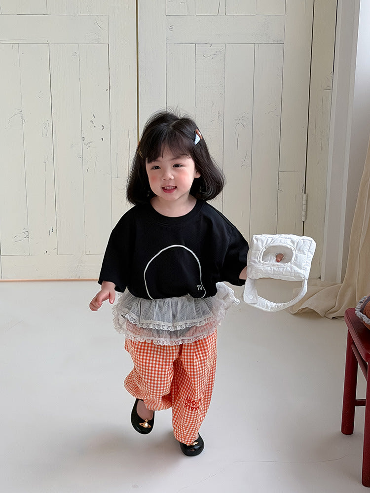 Children's Clothing Summer Korean Style Simple Black White Circle Short Sleeve Children's T-shirt