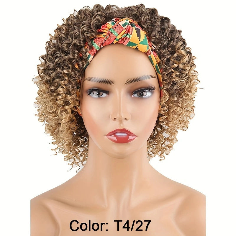 Women's Ice Silk Head Cloth Band African Small Wig Short Curly Hair