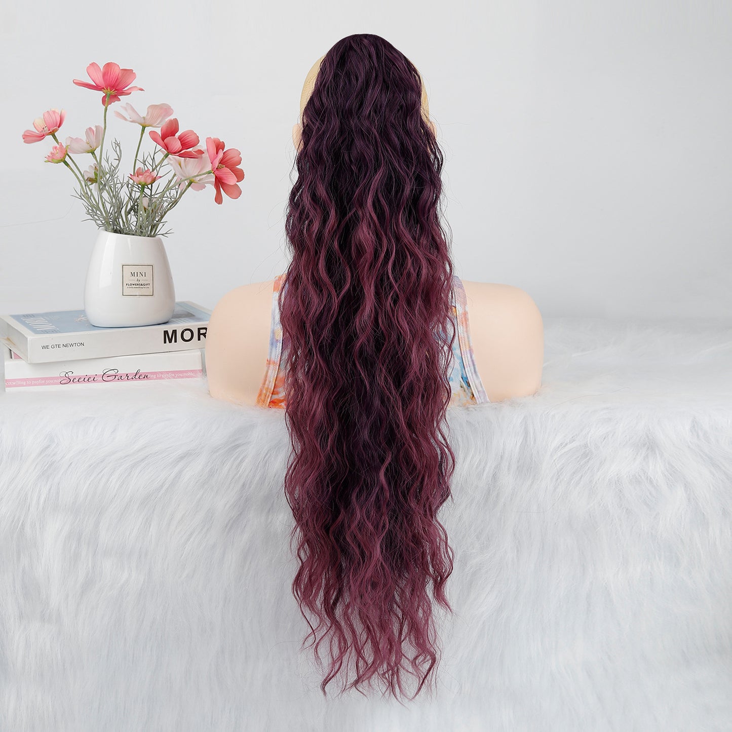 Women's Water Ripple Fluffy Long Curly Hair Chemical Fiber Silk Height Wig Ponytail