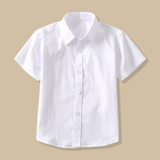 Children's Short-sleeved White Middle Large Summer Thin Performance Children's Shirt