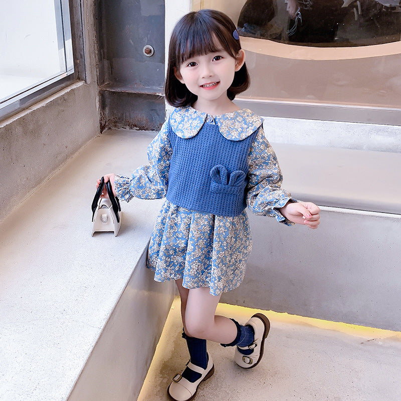 Children's Wool Vest Rabbit Ears Cotton Dress Little Two Children's Suit
