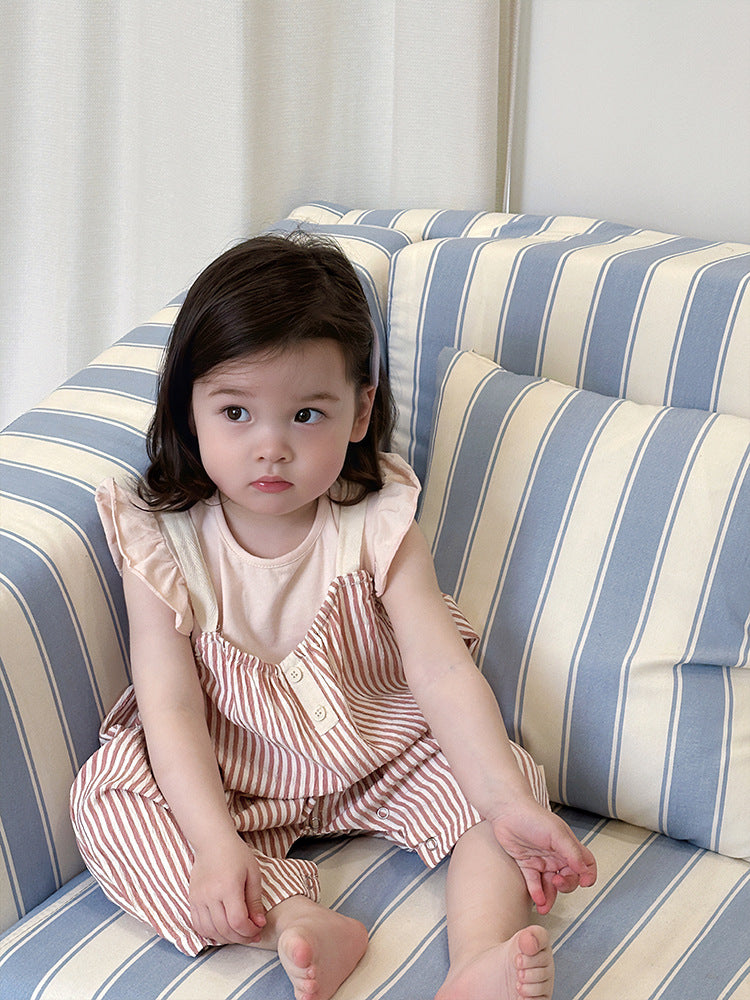 Children's Babies Outing Summer Korean Style Clothing T-shirt Striped Children's Suit