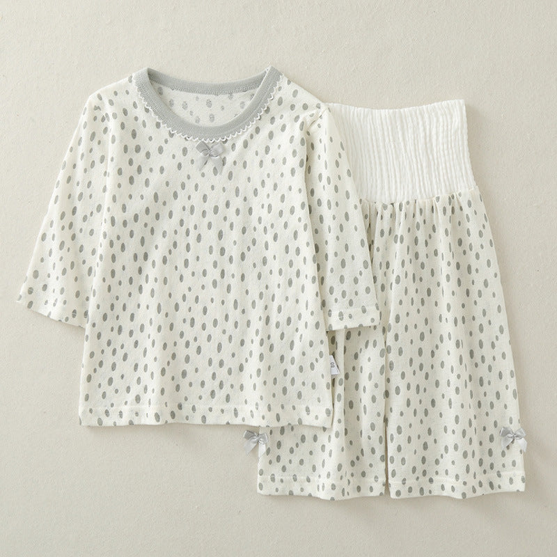 Children's Summer Three-quarter Sleeve High Waist Belly Protection Floral Thin Breathable Children's Suit